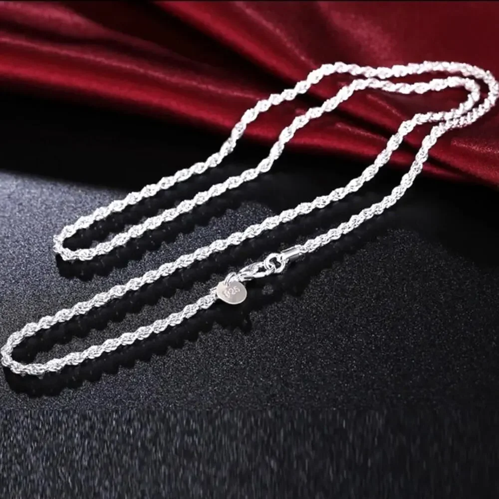 925 Silver Plated Necklace Twisted Rope Christmas Birthday Anniversary Gift NEW!